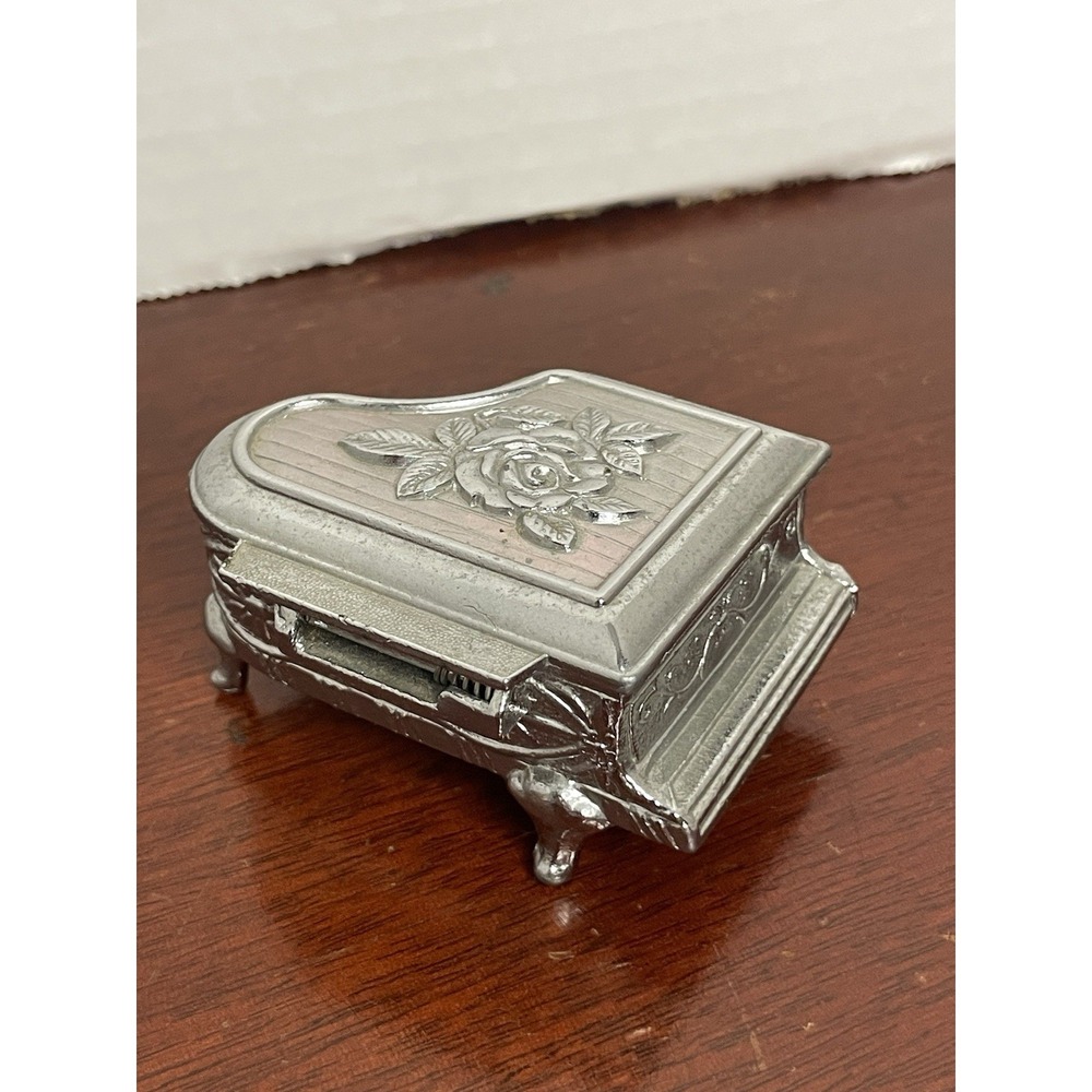 Vintage Small with Rose Flower Piano Shape Trinket Box Japan